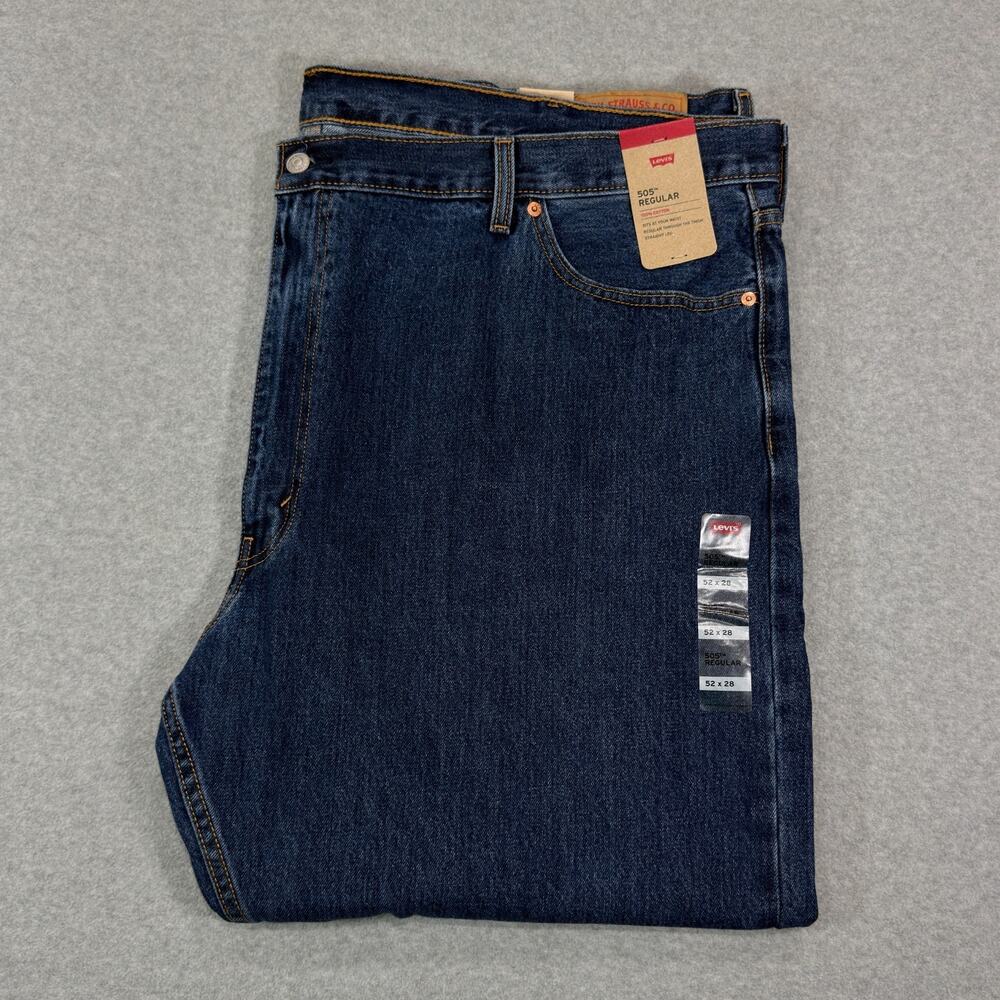 Levi's 505 Regular Fit Straight Leg Jeans Mens 52x28 Dark Wash Blue Denim NWT